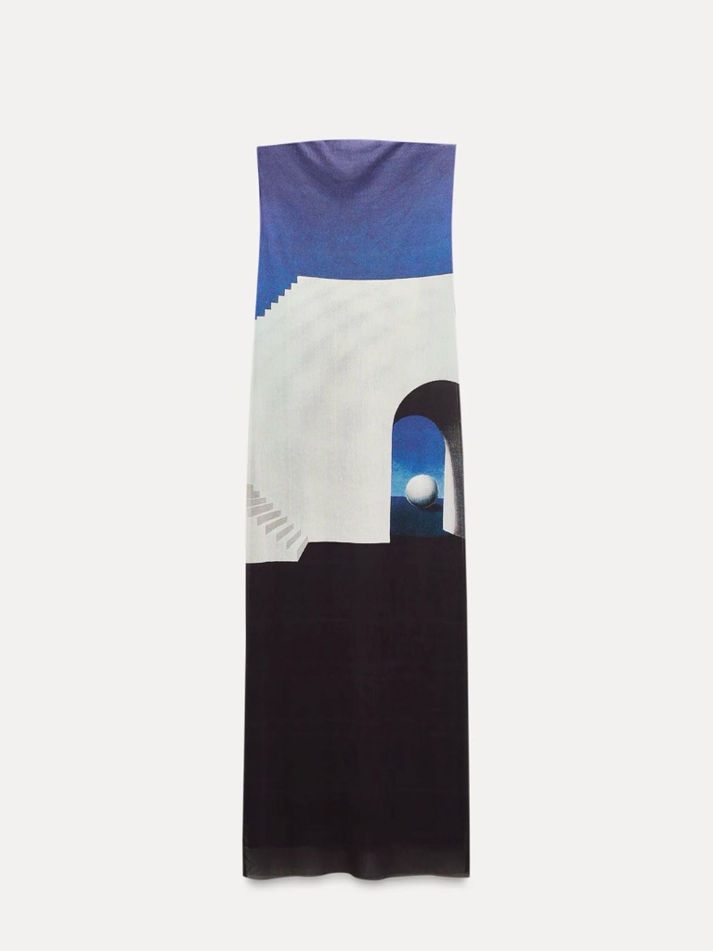 Zara Tulle Print Maxi Dress in Blue, White & Black